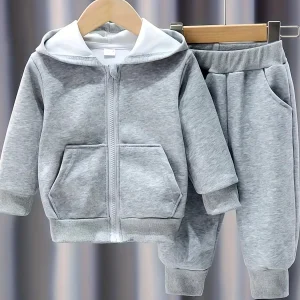 zipper Hooded Jacket Boys girls Pants Sets