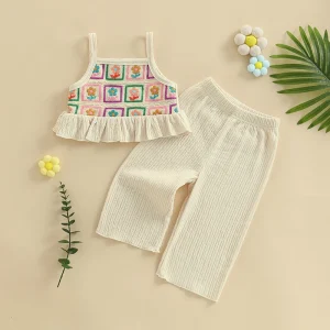 Infant Girl Floral Print Sleeveless Top and Wide-Leg Pants
